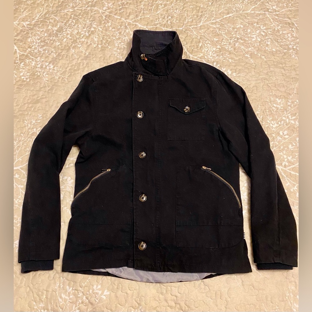 Five Four men’s utility jacket, zip and buttons, full lining, black, size M